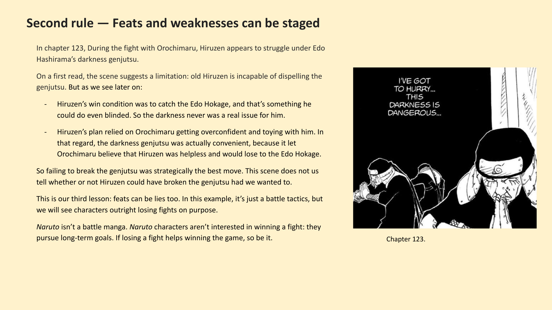 Slide 3: Second rule — Feats and weaknesses can be staged
