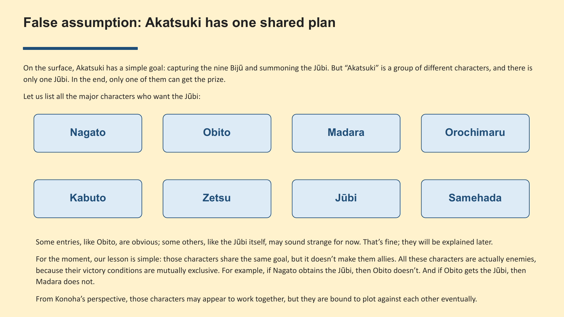 Slide 2: False assumption: Akatsuki has one shared plan