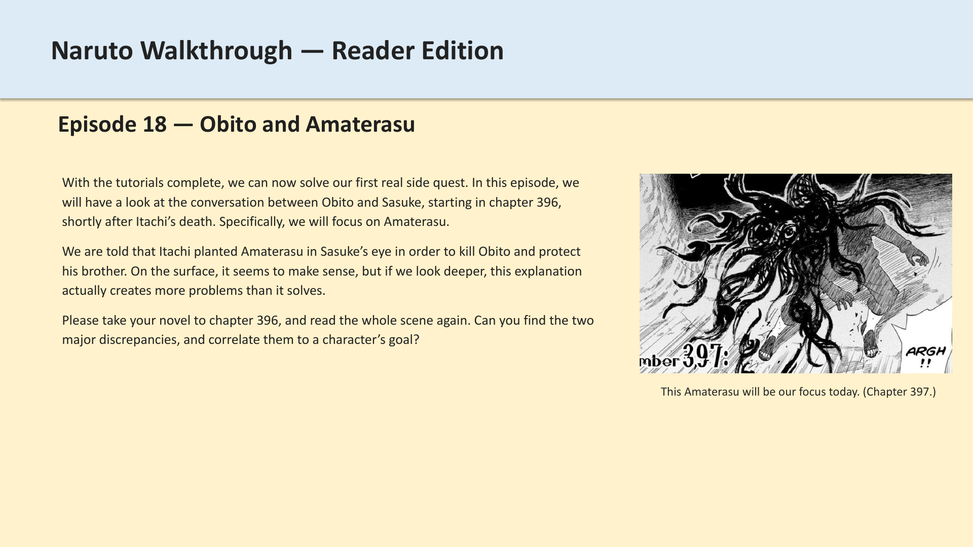 Slide 1: Episode 18 — Obito and Amaterasu