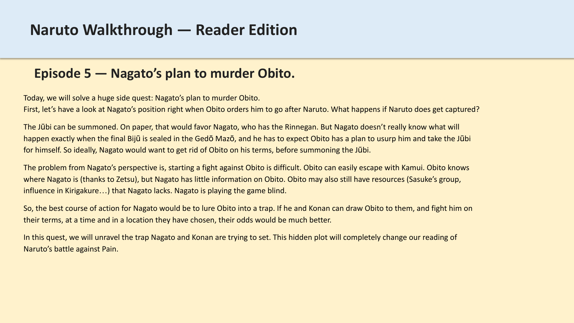 Slide 1: Episode 5 — Nagato’s plan to murder Obito.