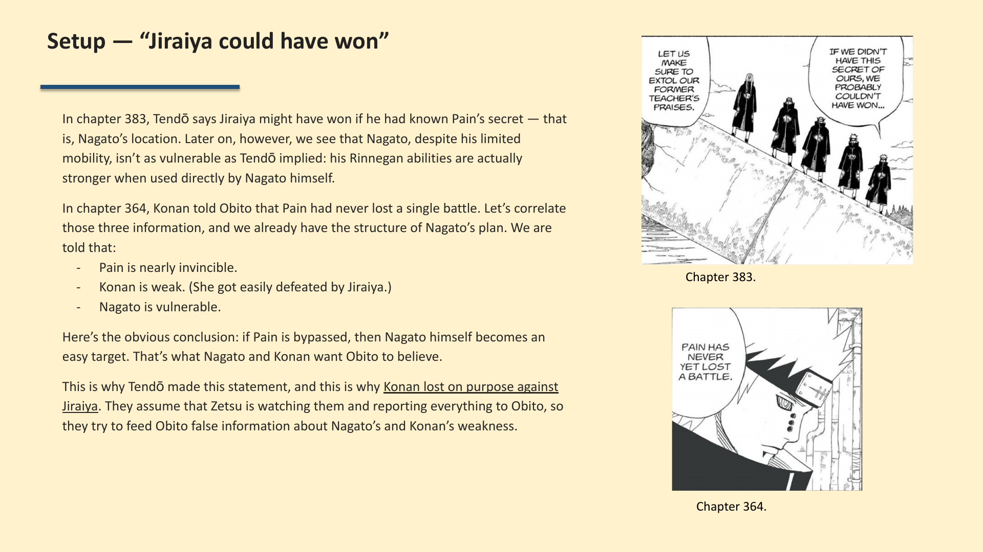 Slide 3: Setup — “Jiraiya could have won”