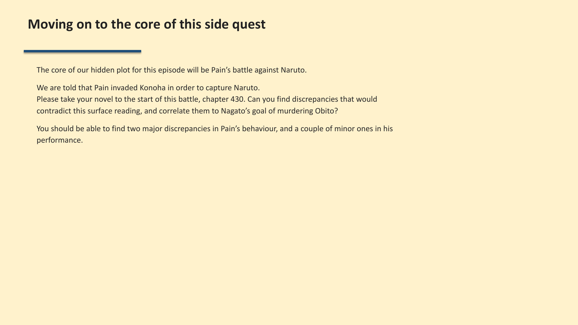 Slide 4: Moving on to the core of this side quest