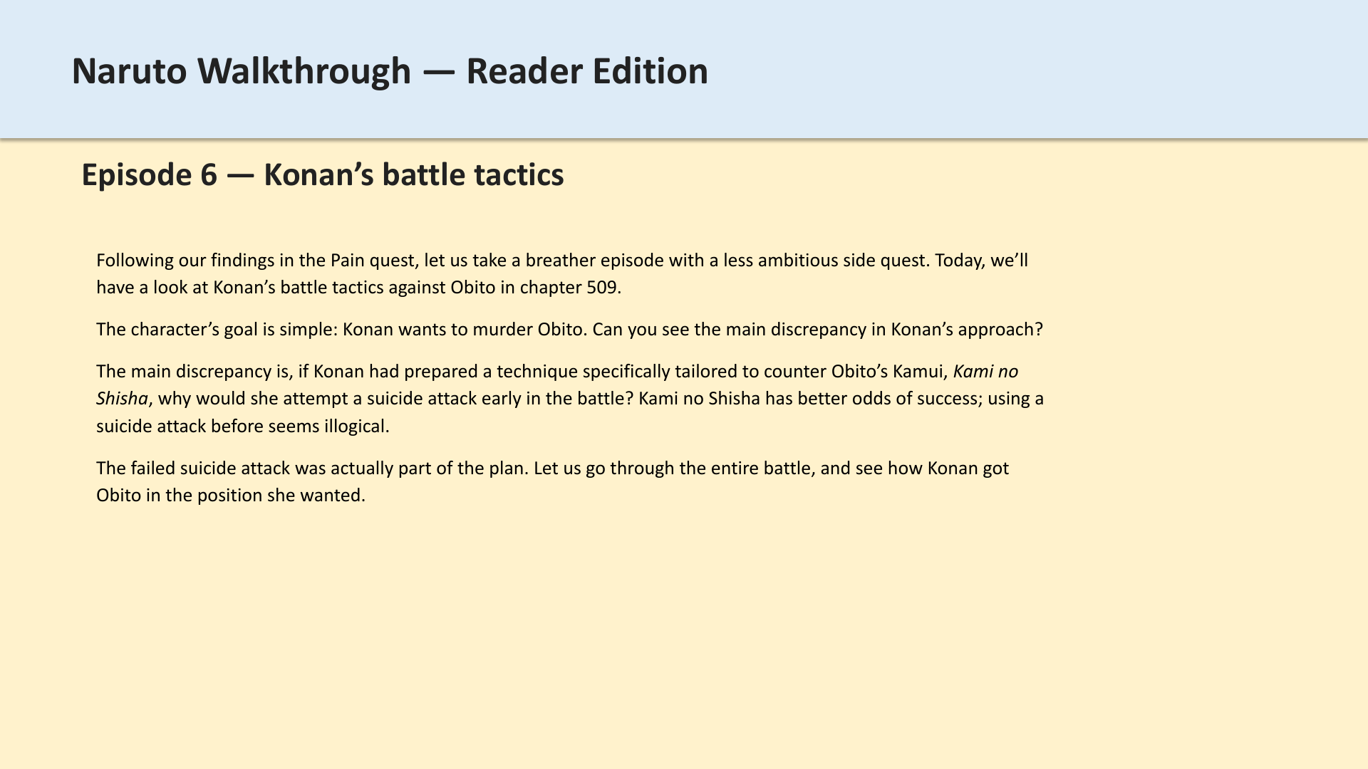 Slide 1: Episode 6 — Konan’s battle tactics