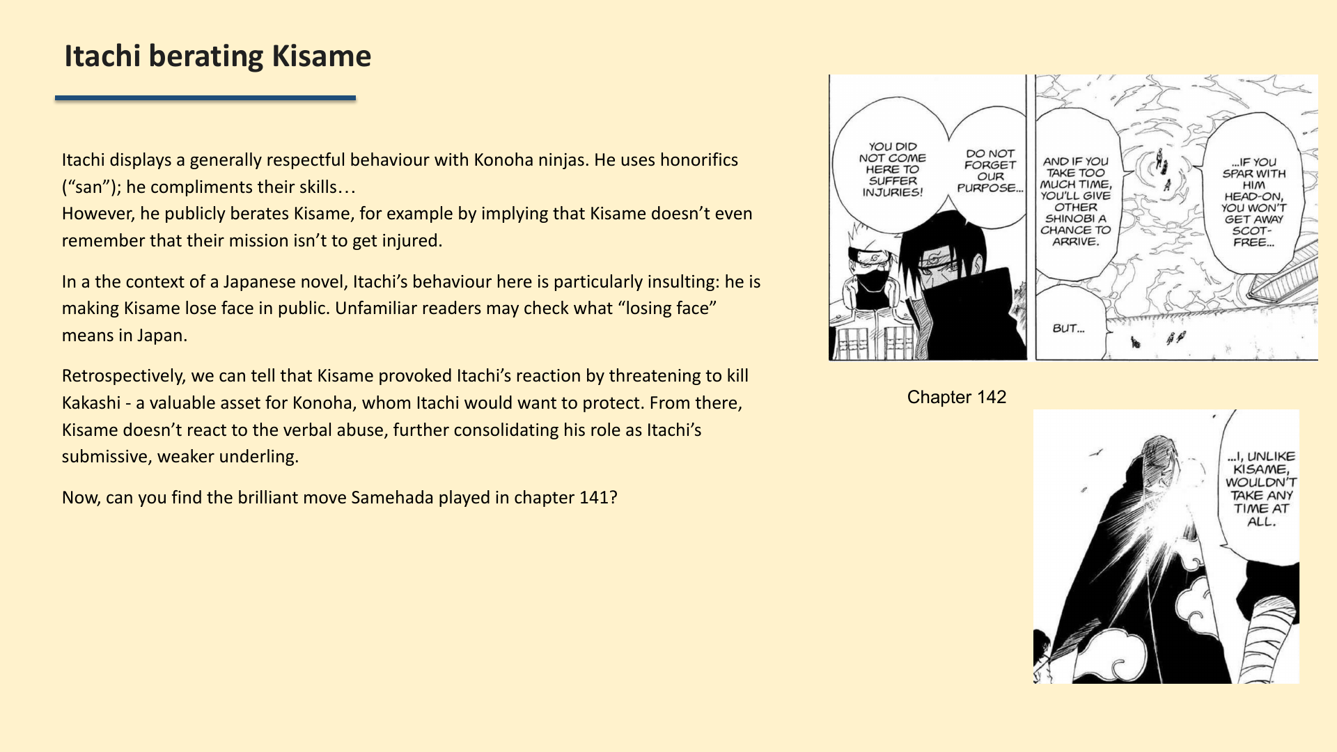 Slide 5: Itachi berating Kisame