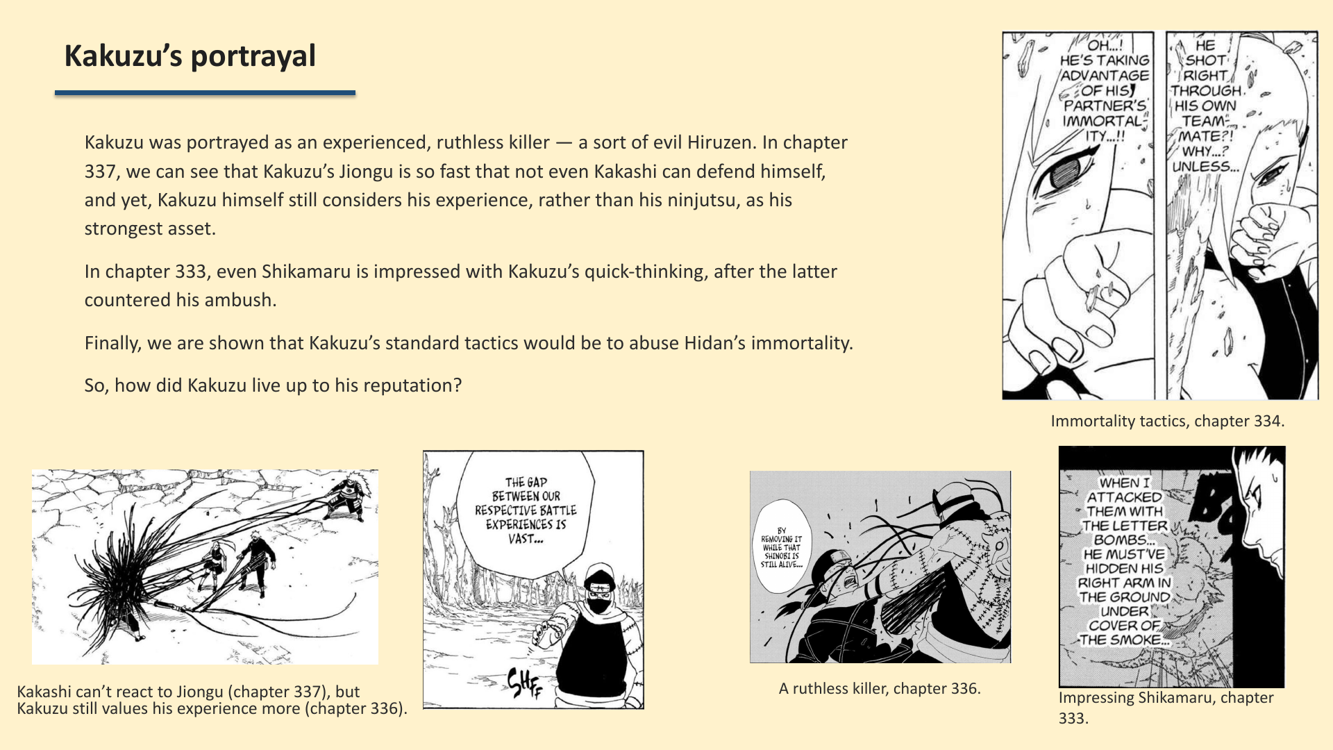 Slide 5: Kakuzu’s portrayal