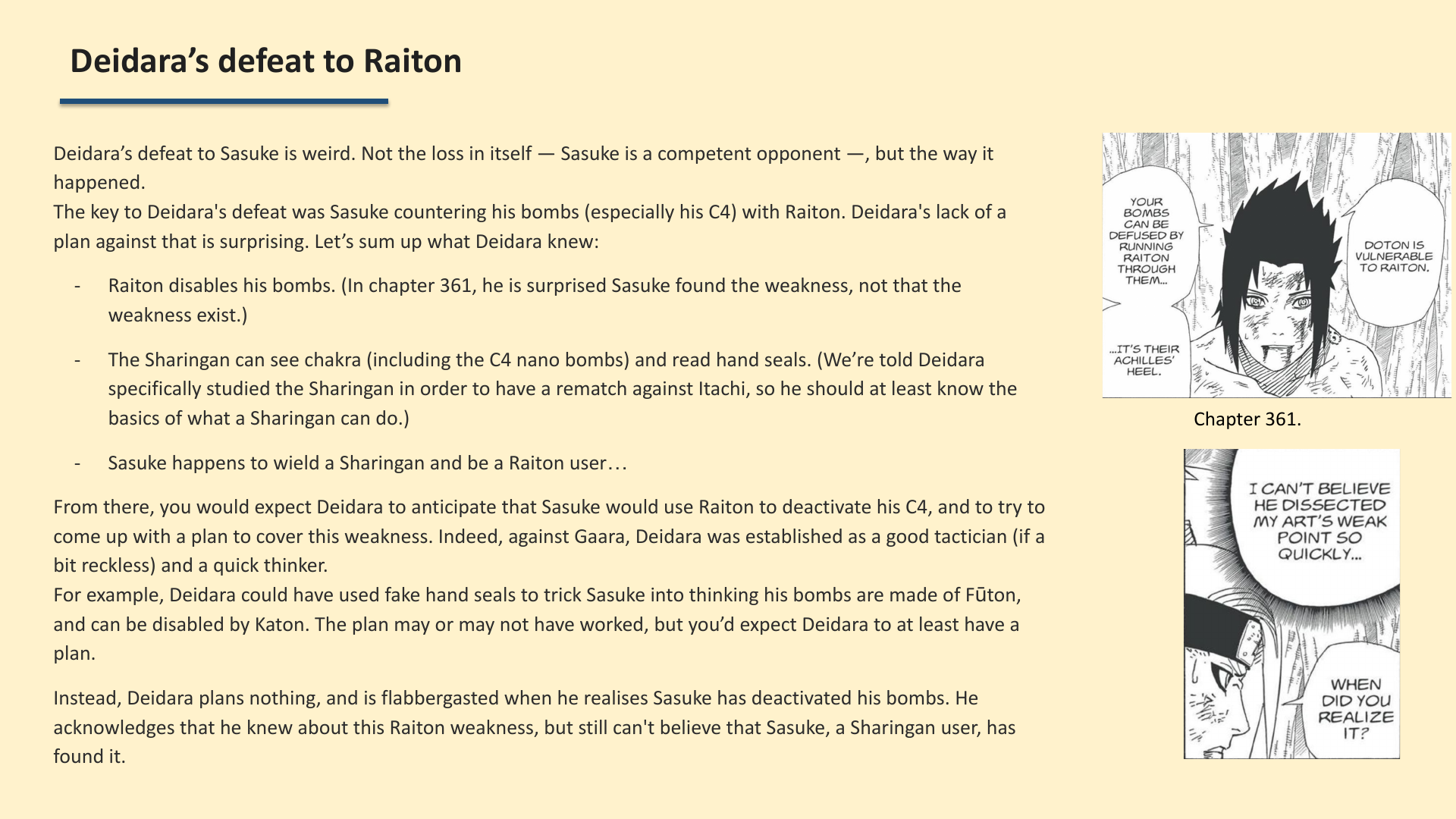 Slide 9: Deidara’s defeat to Raiton