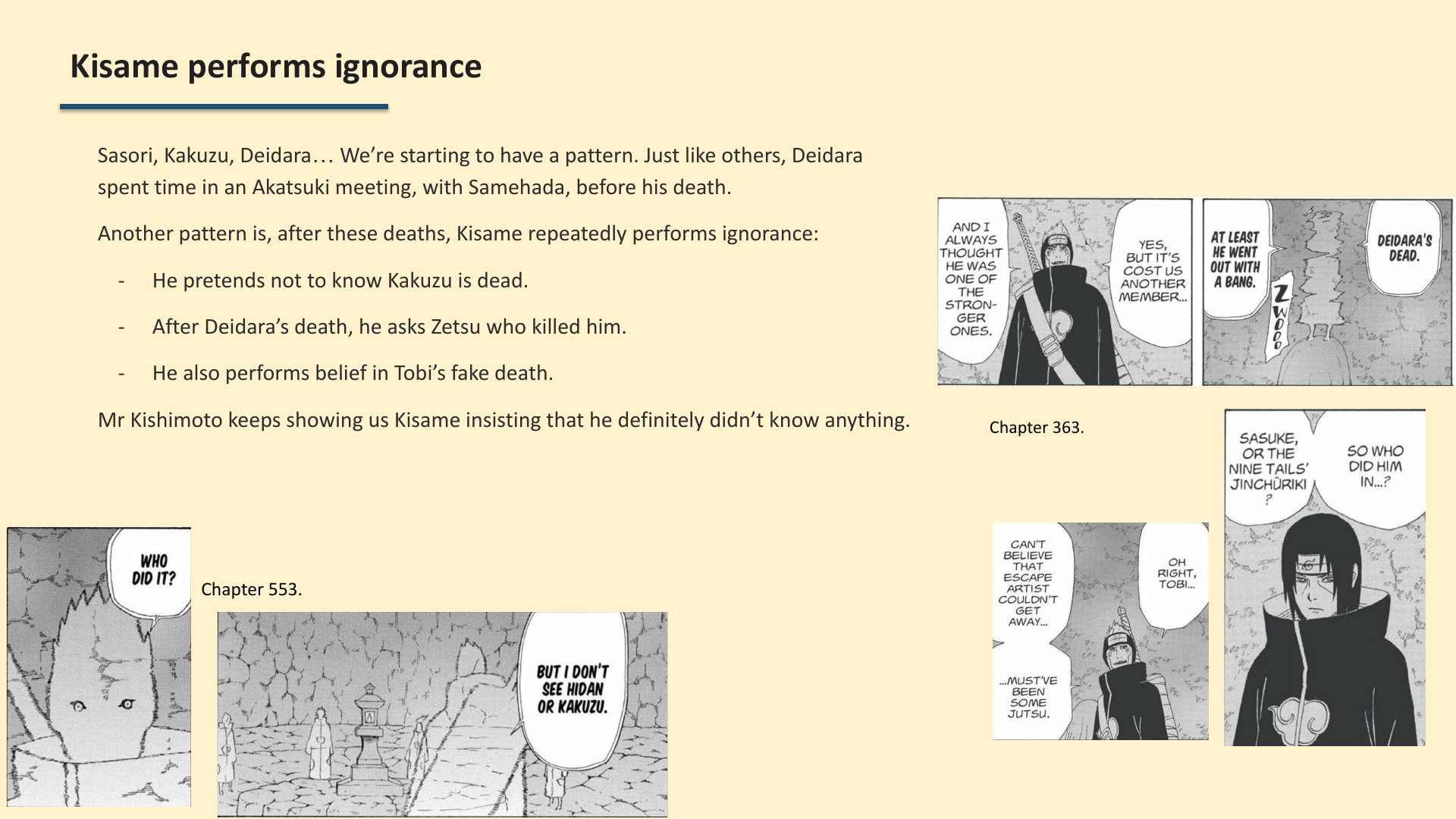 Slide 12: Kisame performs ignorance