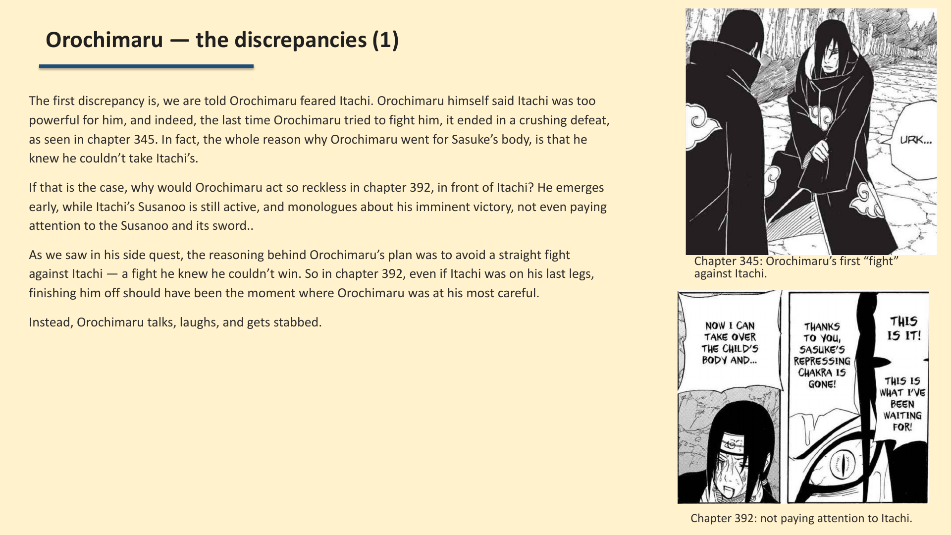 Slide 14: Orochimaru — the discrepancies (1)
