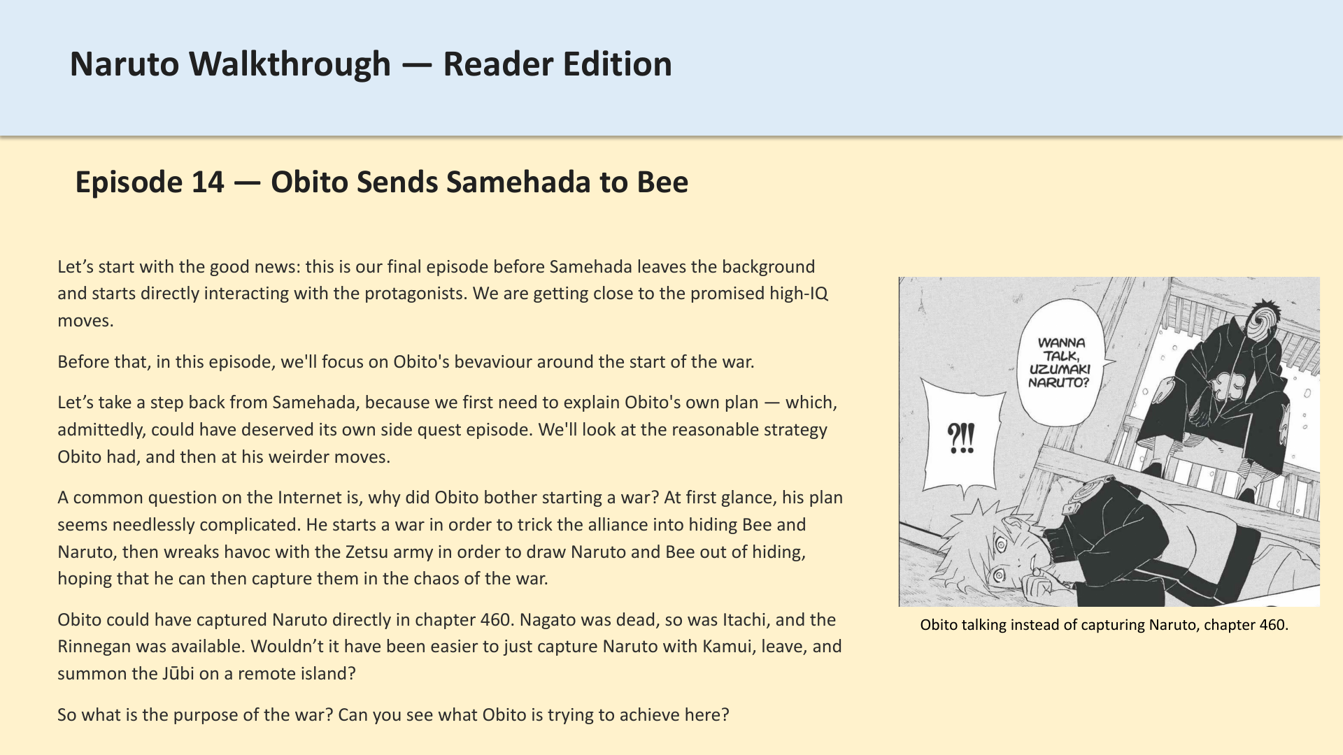 Slide 1: Episode 14 — Obito Sends Samehada to Bee