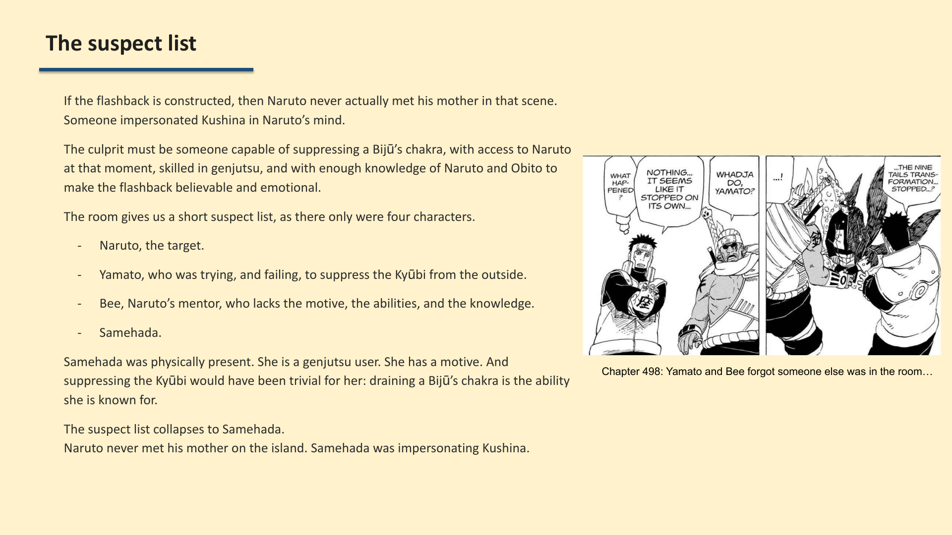 Slide 7: The suspect list