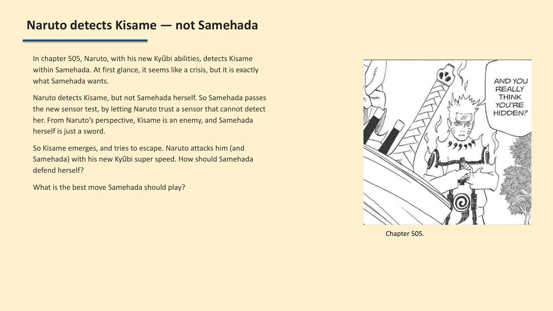 Slide 2: Naruto detects Kisame — not Samehada