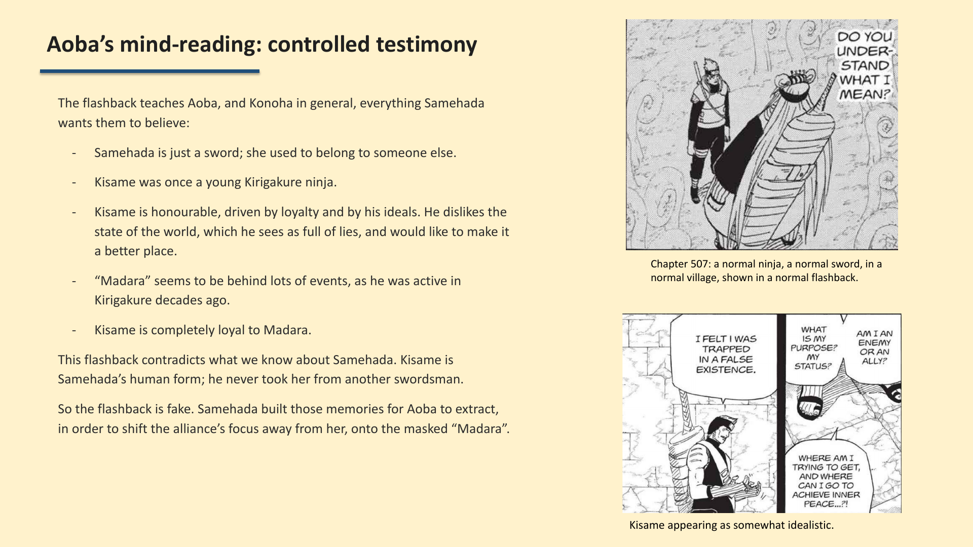 Slide 7: Aoba’s mind-reading: controlled testimony