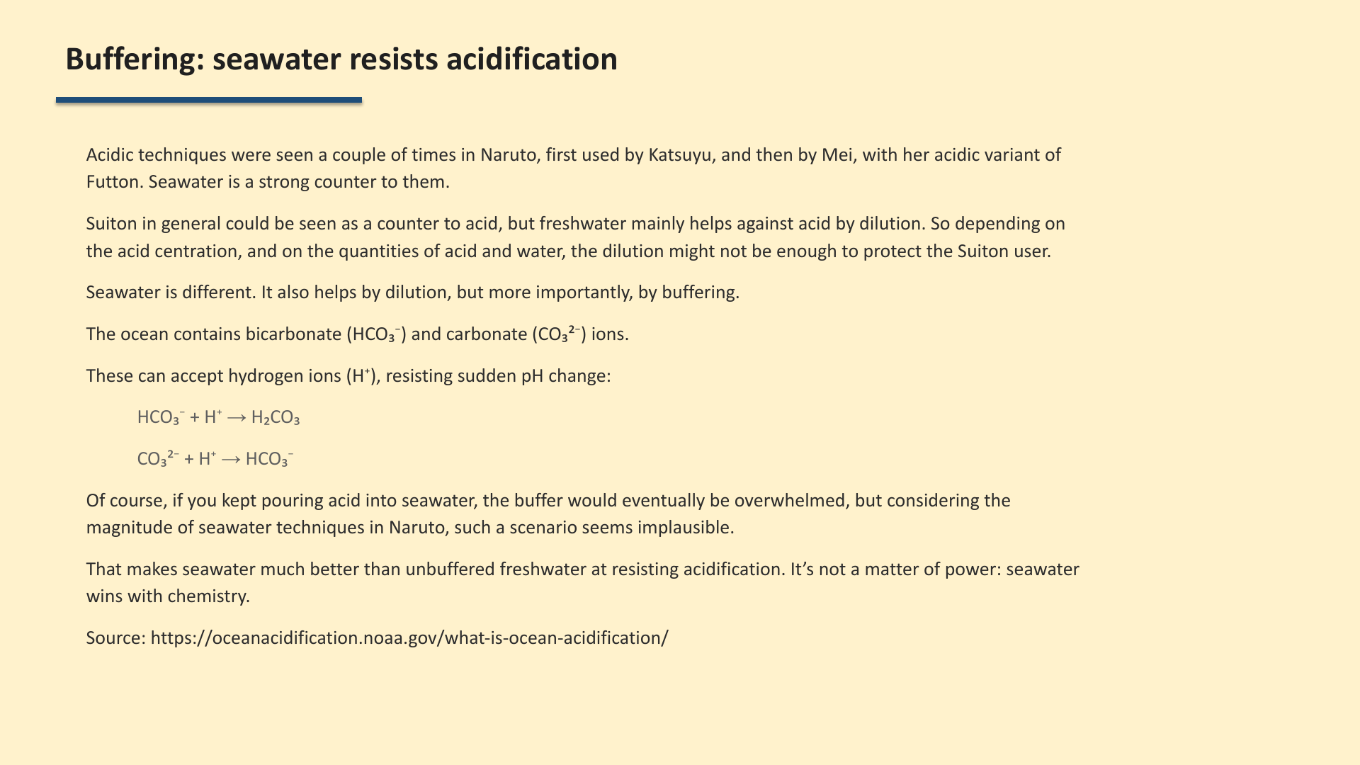 Slide 7: Buffering: seawater resists acidification
