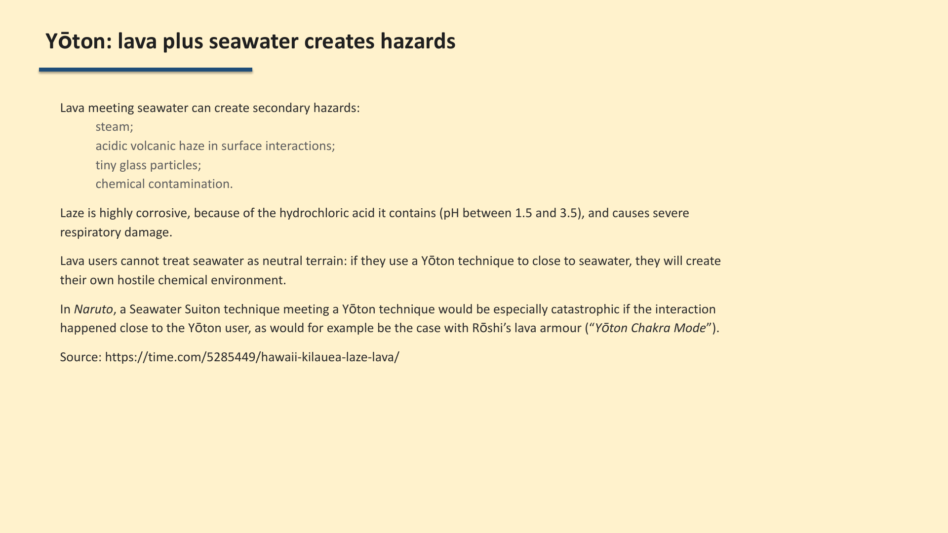 Slide 9: Yōton: lava plus seawater creates hazards