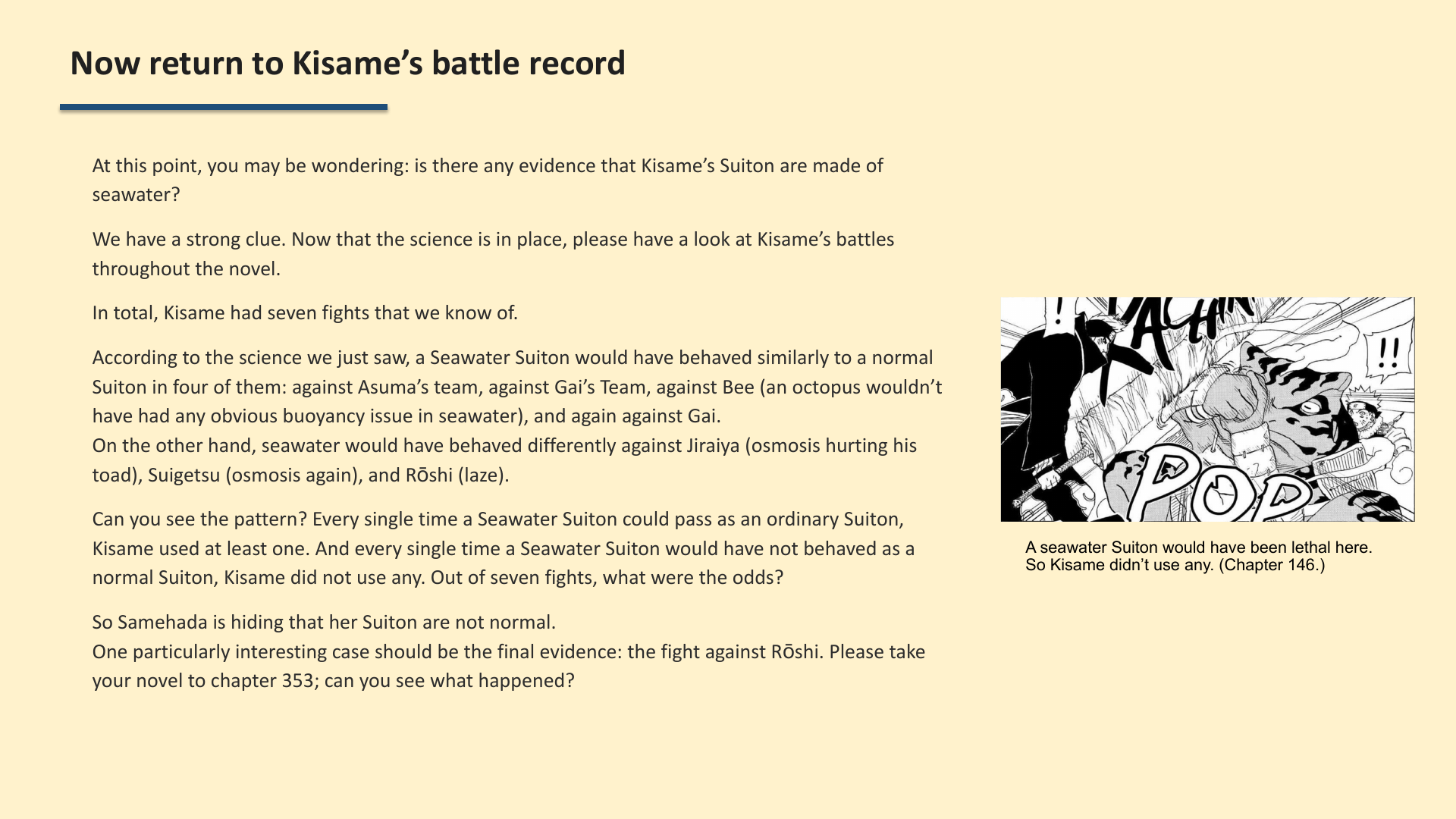 Slide 11: Now return to Kisame’s battle record