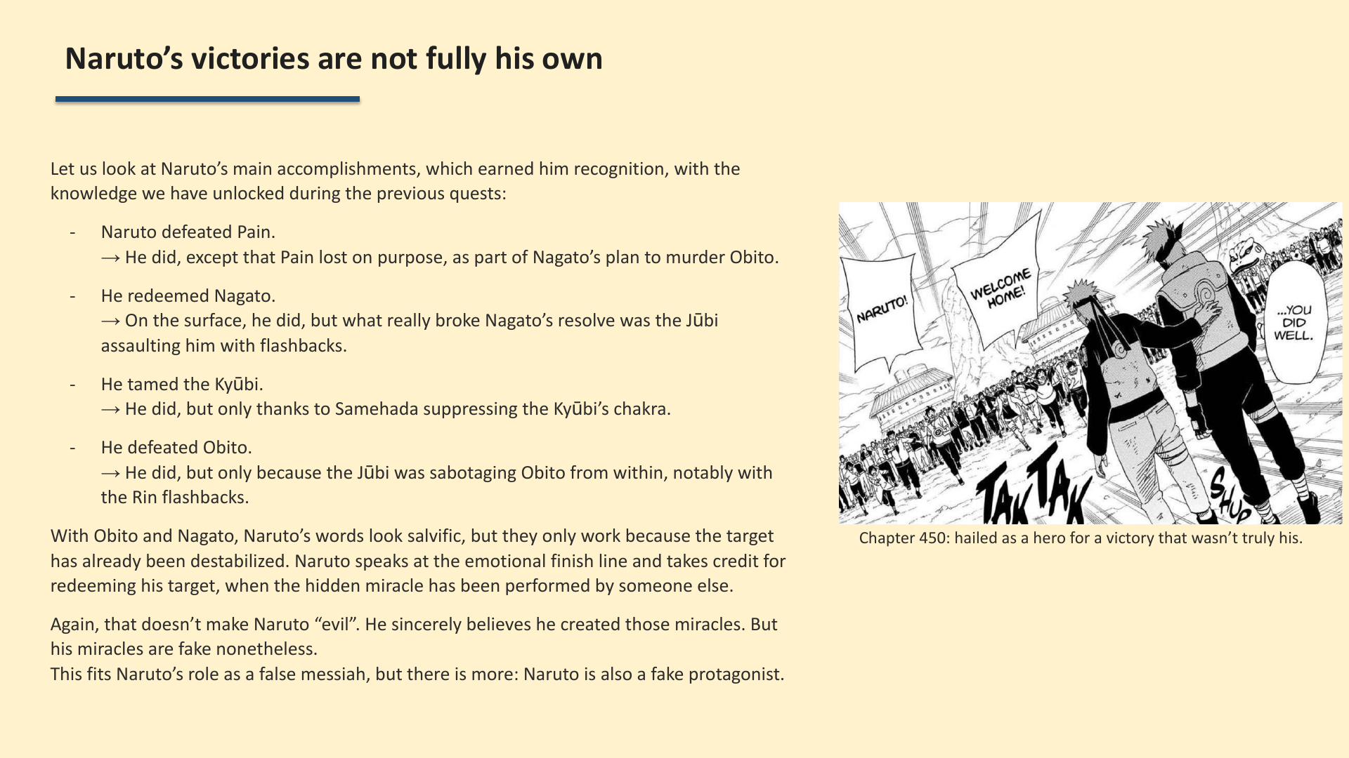 Slide 6: Naruto’s victories are not fully his own